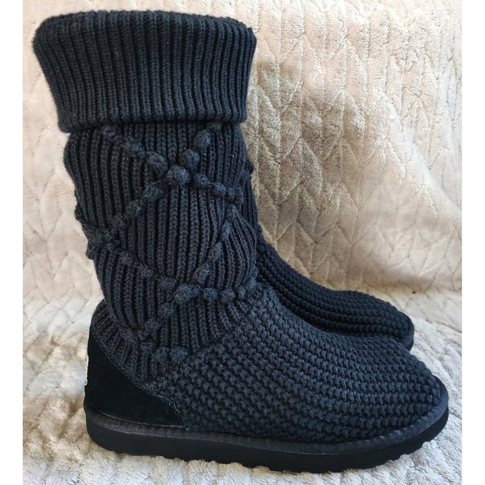 UGG Australia Lattice Cardy Black Knit Tall Boots Womens 9